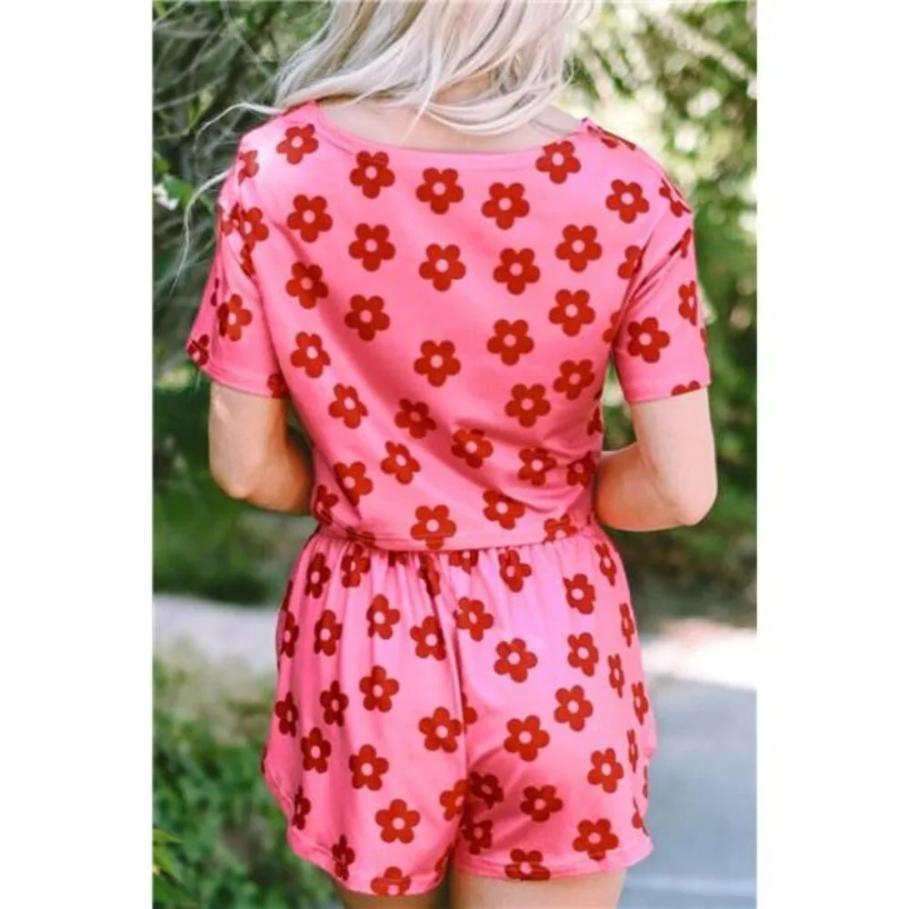 Floral Cropped Tee and Shorts Lounge Set